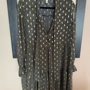 Elan Black and Gold Patterned Midi Dress